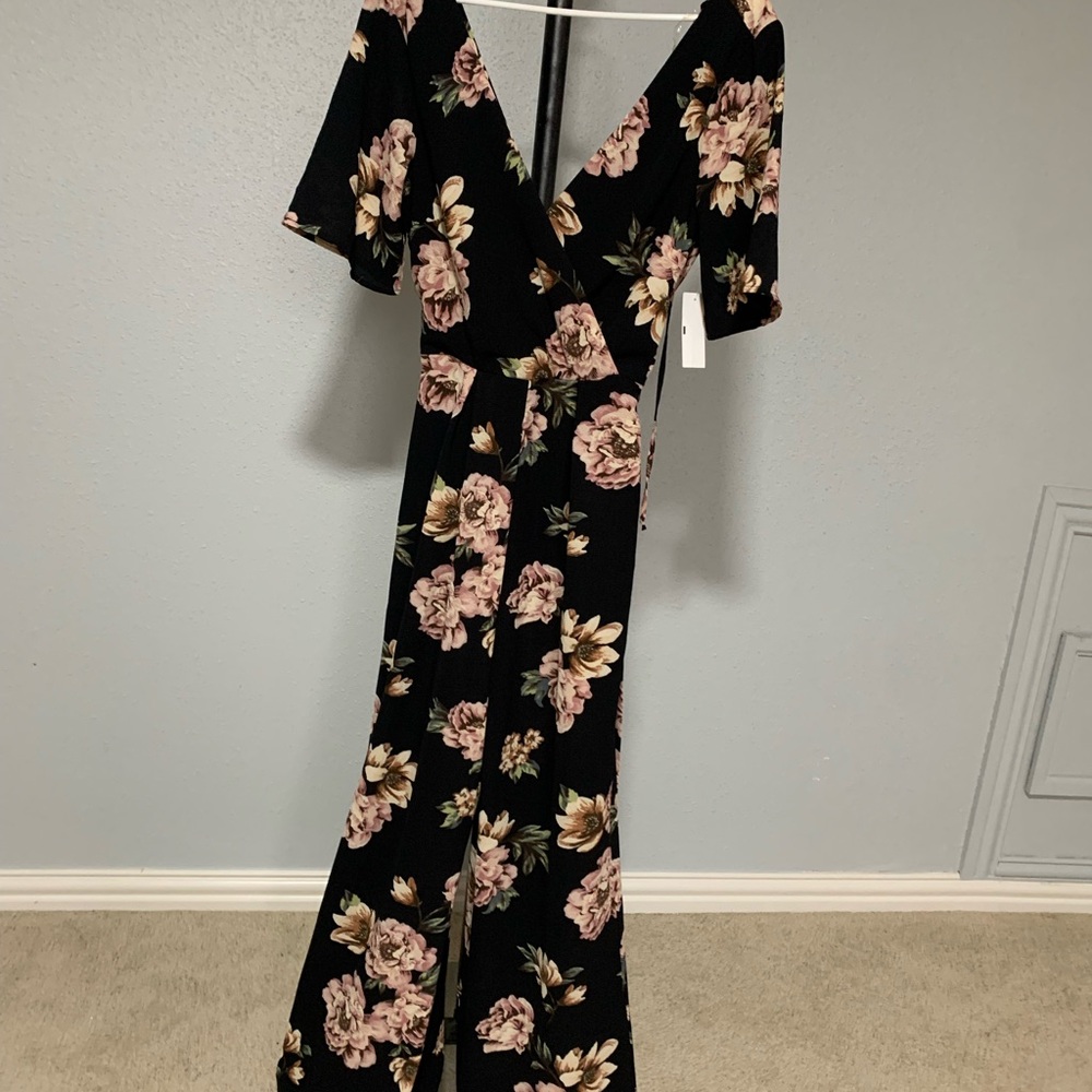 Trixxi Black Dress with Pink Floral Design